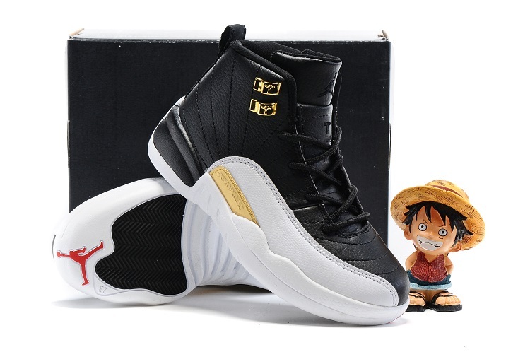 New Jordan 12 Wings White Black Gold Shoes For Kids